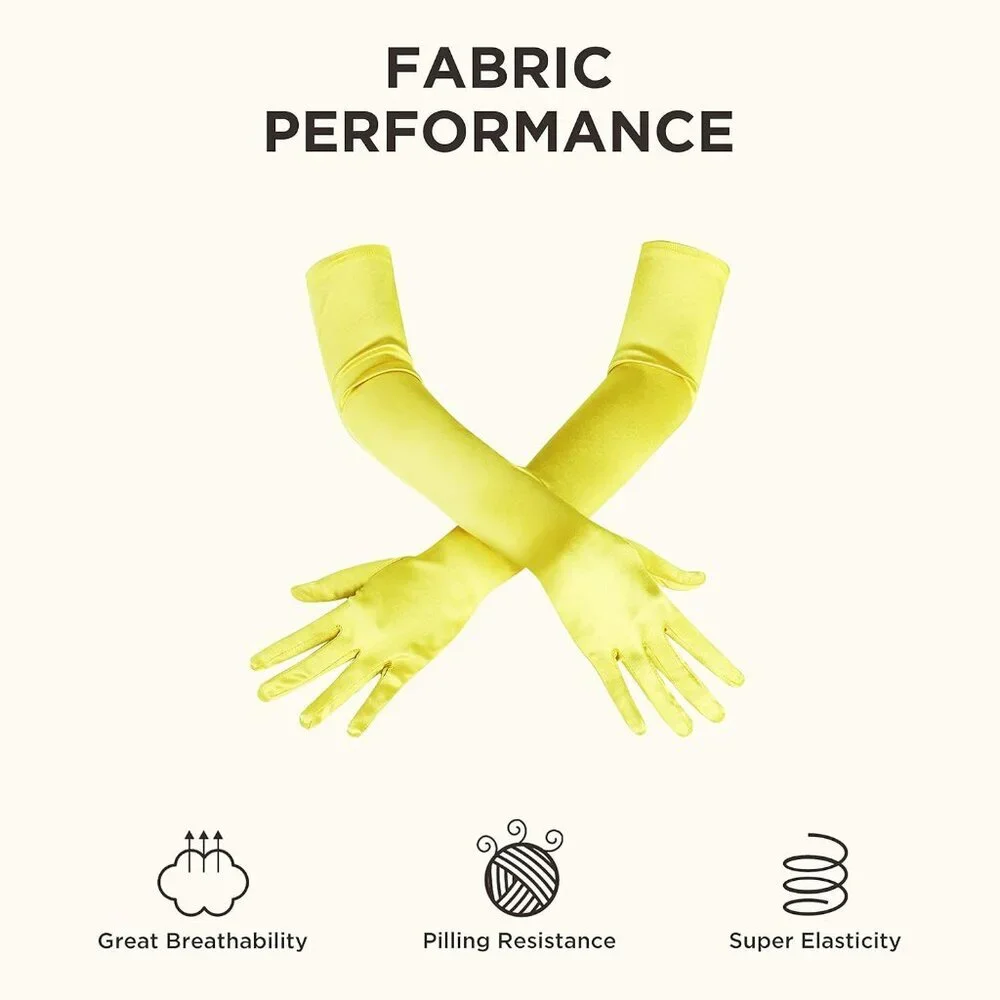 Women's Yellow Vintage Satin Long Gloves Party Costume Stretchy Elbow Length